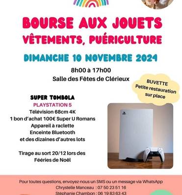 Bourse aux jouets puériculture, vêtements Le 10 nov 2024