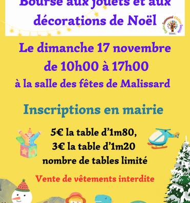 Bourse aux jouets et décorations de Noël Le 17 nov 2024